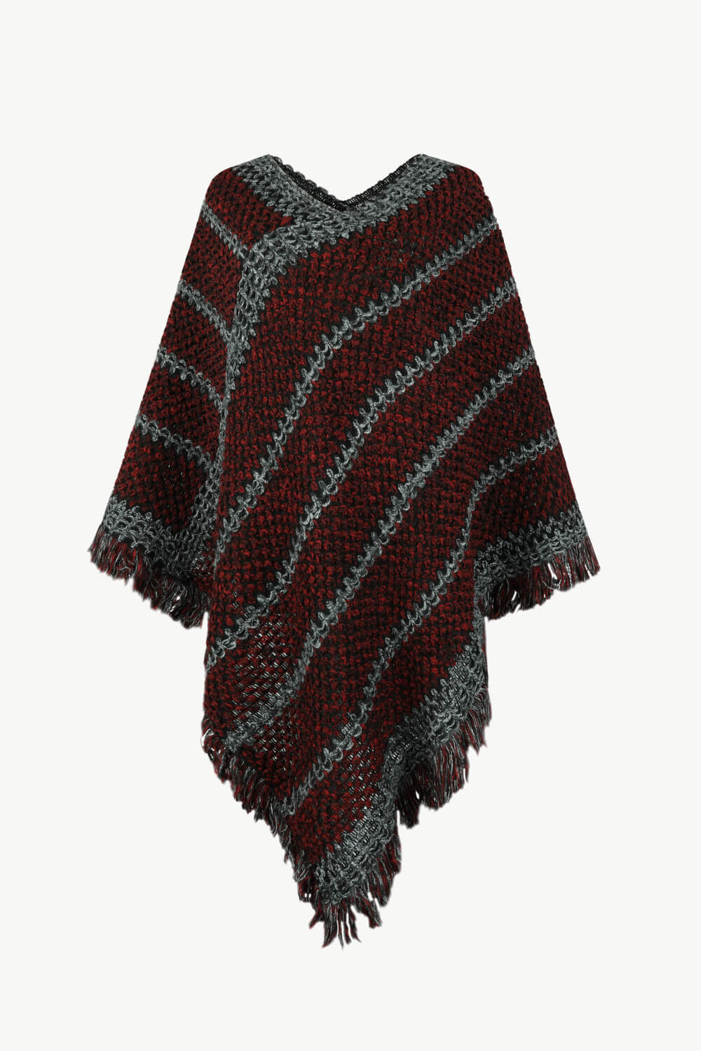 V-Neck Fringe Hem Poncho