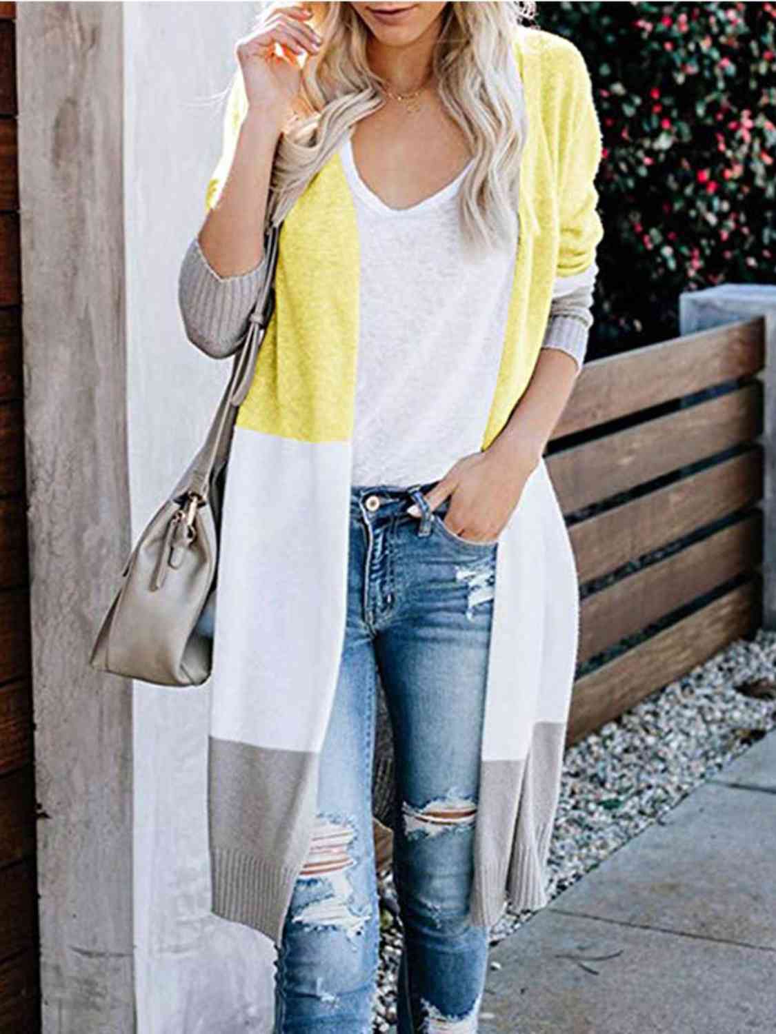 Color Block Open Front Longline Cardigan