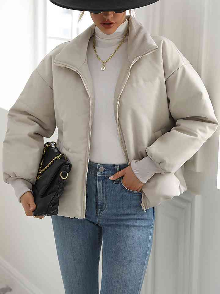 Zip-Up Drop Shoulder Puffer Jacket