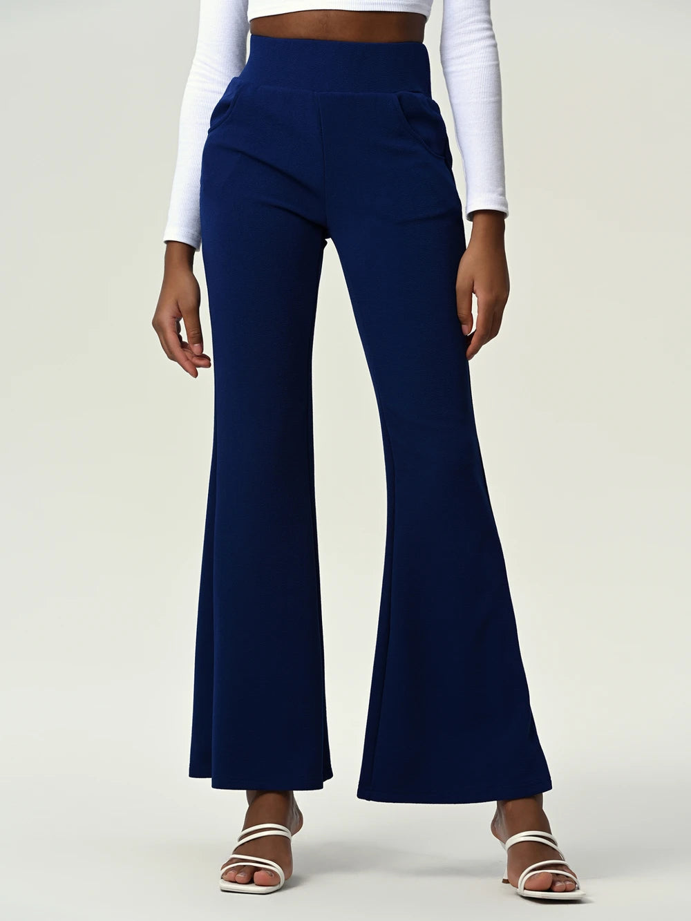 High Waist Flare Leg Pants with Pockets