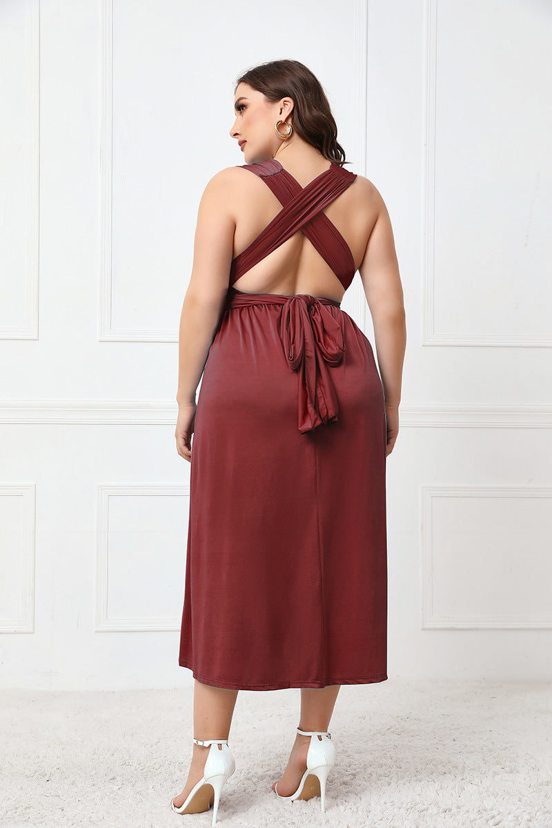 Plus Size Tied Surplice Sleeveless Midi Dress