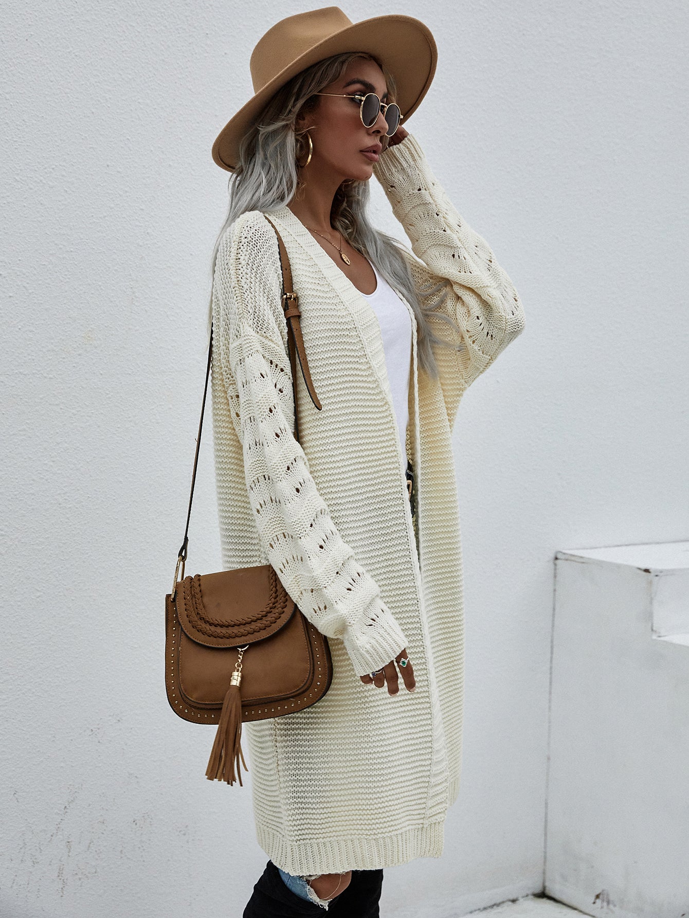 Horizontal Ribbing Open Front Duster Cardigan