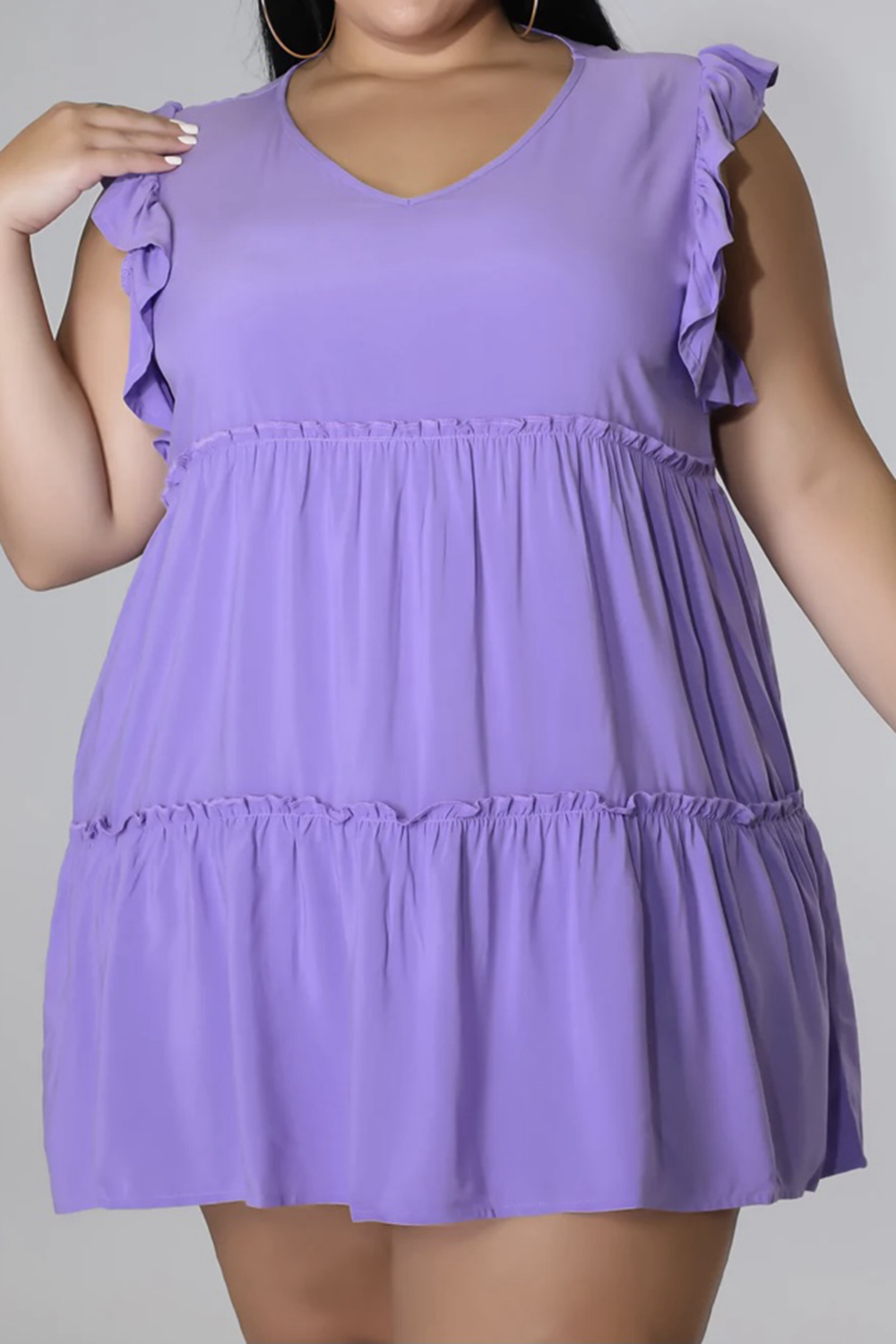 Plus Size V-Neck Frill Trim Mini Dress