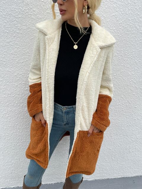 Two Tone Teddy Coat with Pockets