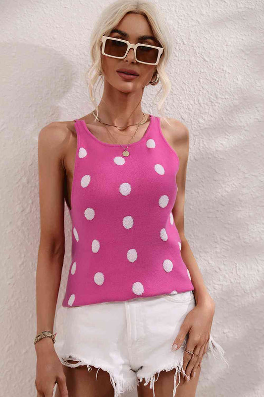 Polka Dot Round Neck Knit Tank