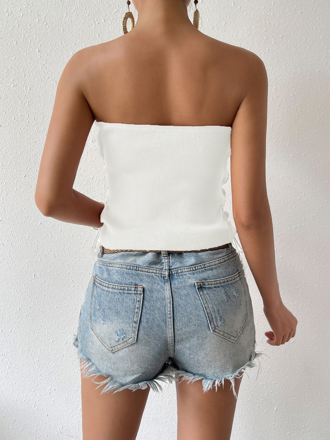 Seam Detail Lace-Up Tube Top