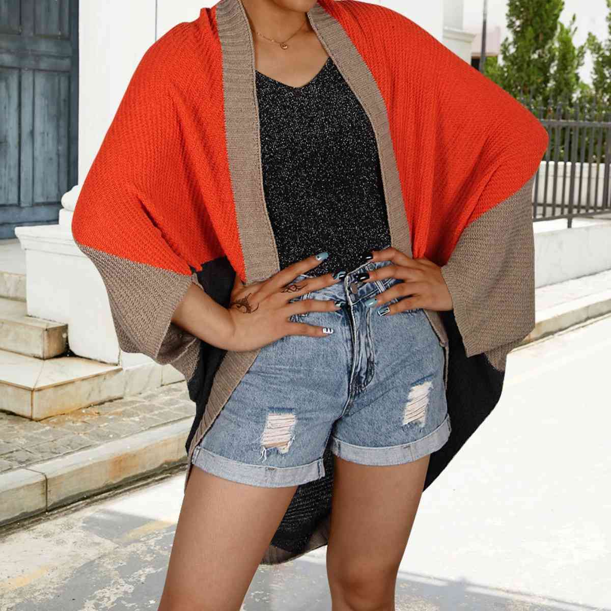 Color Block Open Front Cardigan