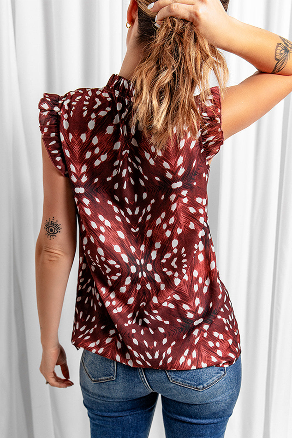 Printed Ruffle Shoulder Blouse