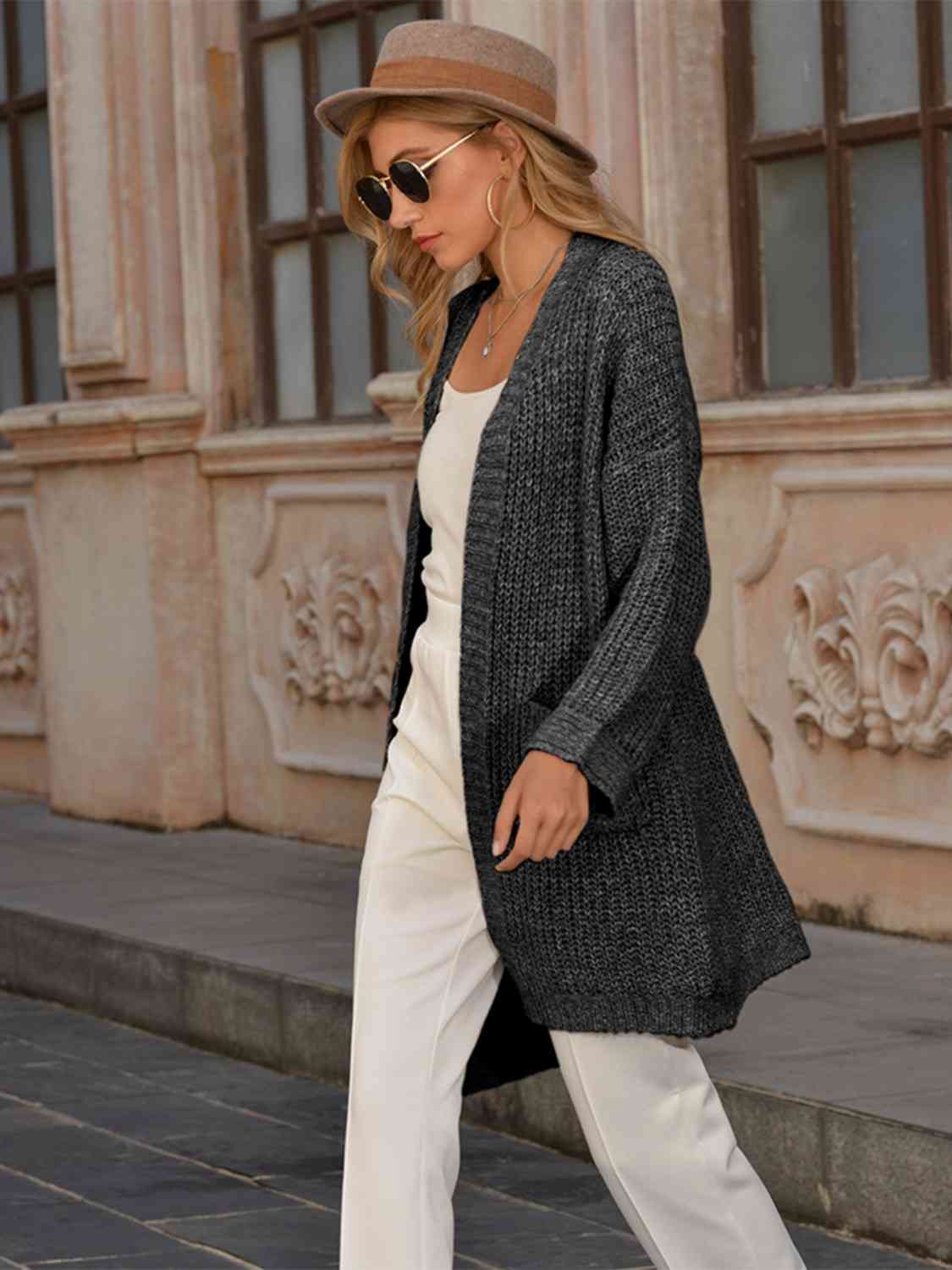 Open Front Long Sleeve Cardigan with Pockets