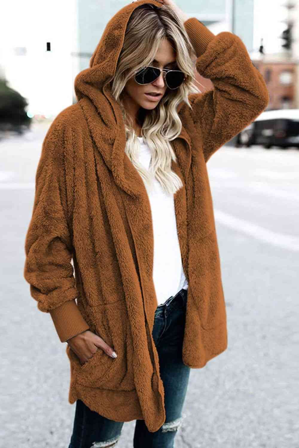 Teddy Hooded Jacket with Pockets