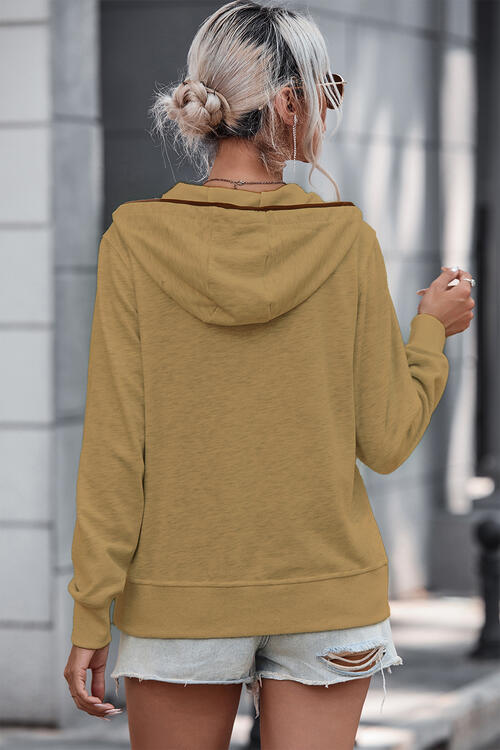 Half Button Drawstring Long Sleeve Hoodie