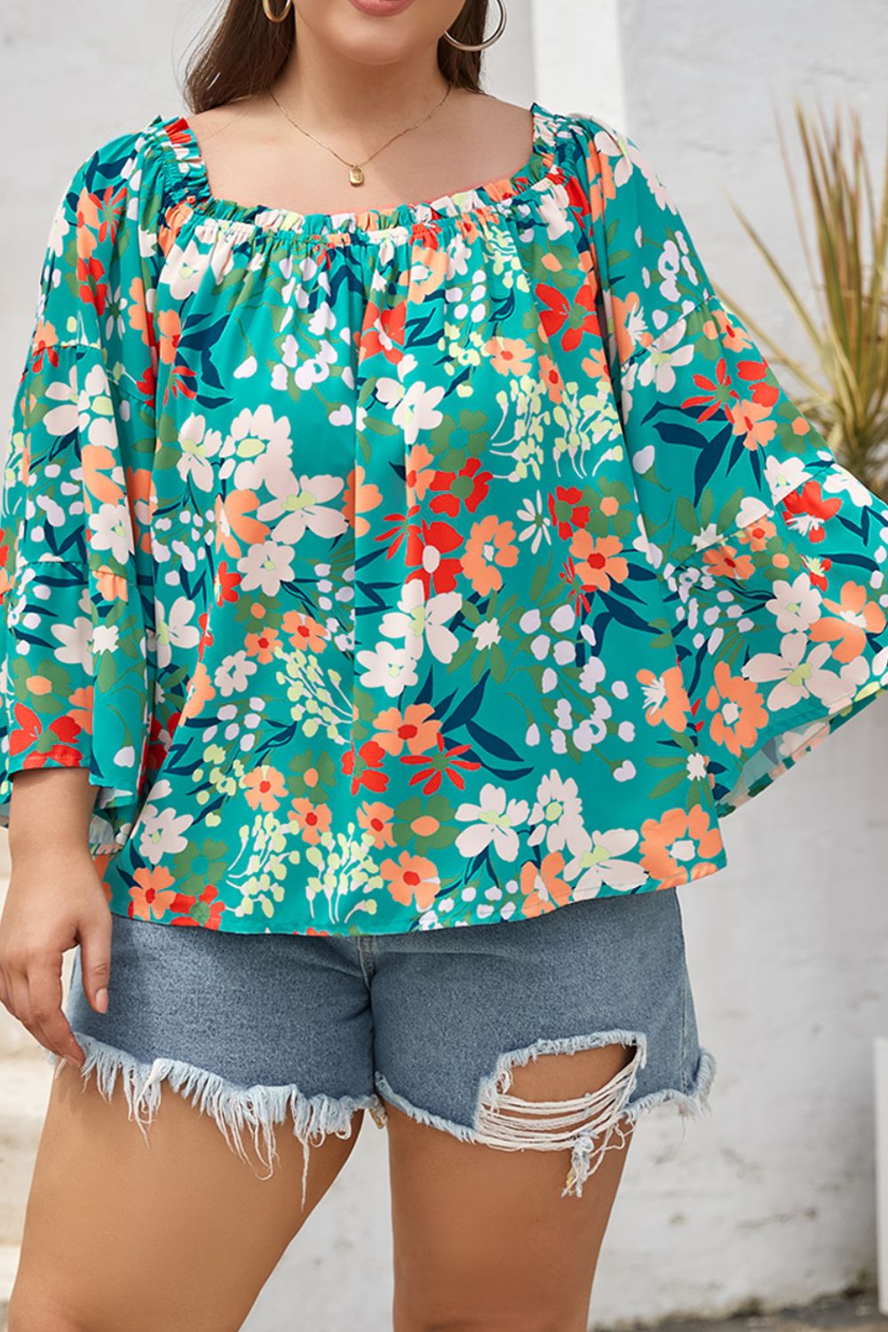 Plus Size Floral Off-Shoulder Blouse