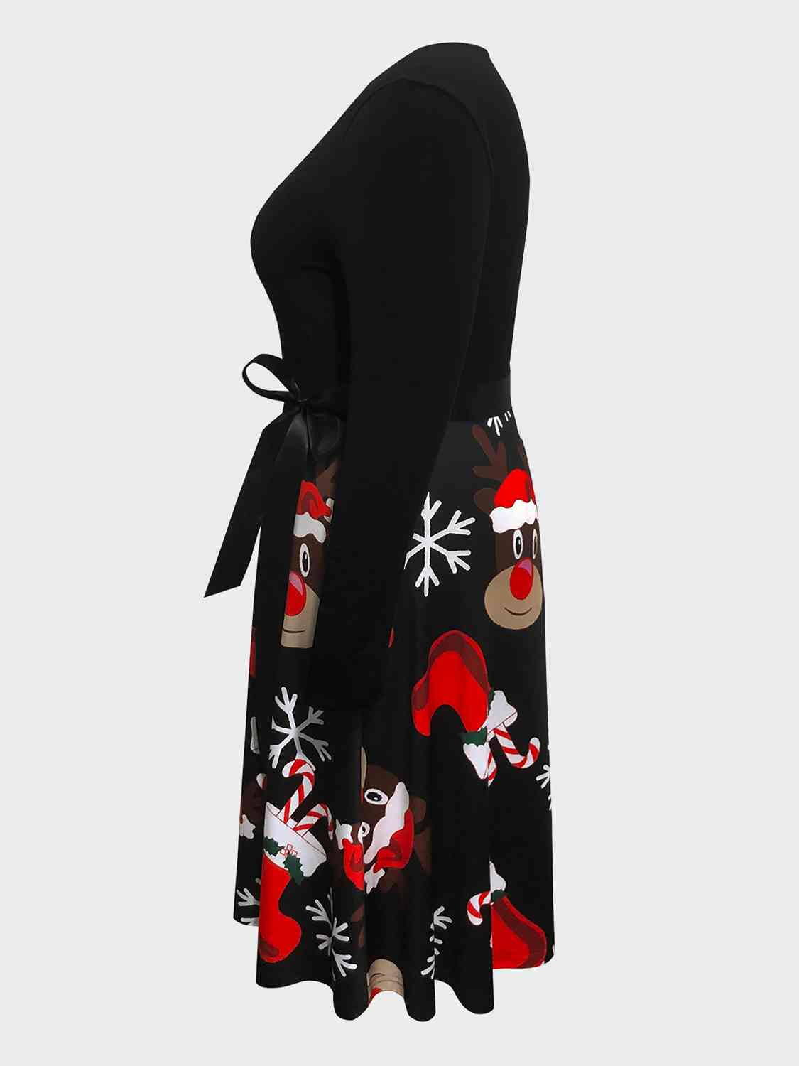 Plus Size Printed Tie Front Round Neck Dress