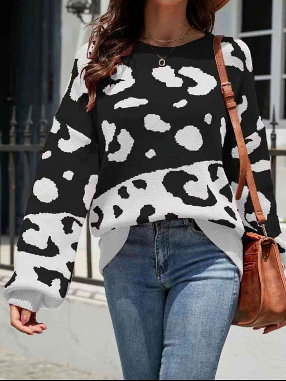 Contrast Round Neck Drop Shoulder Sweater