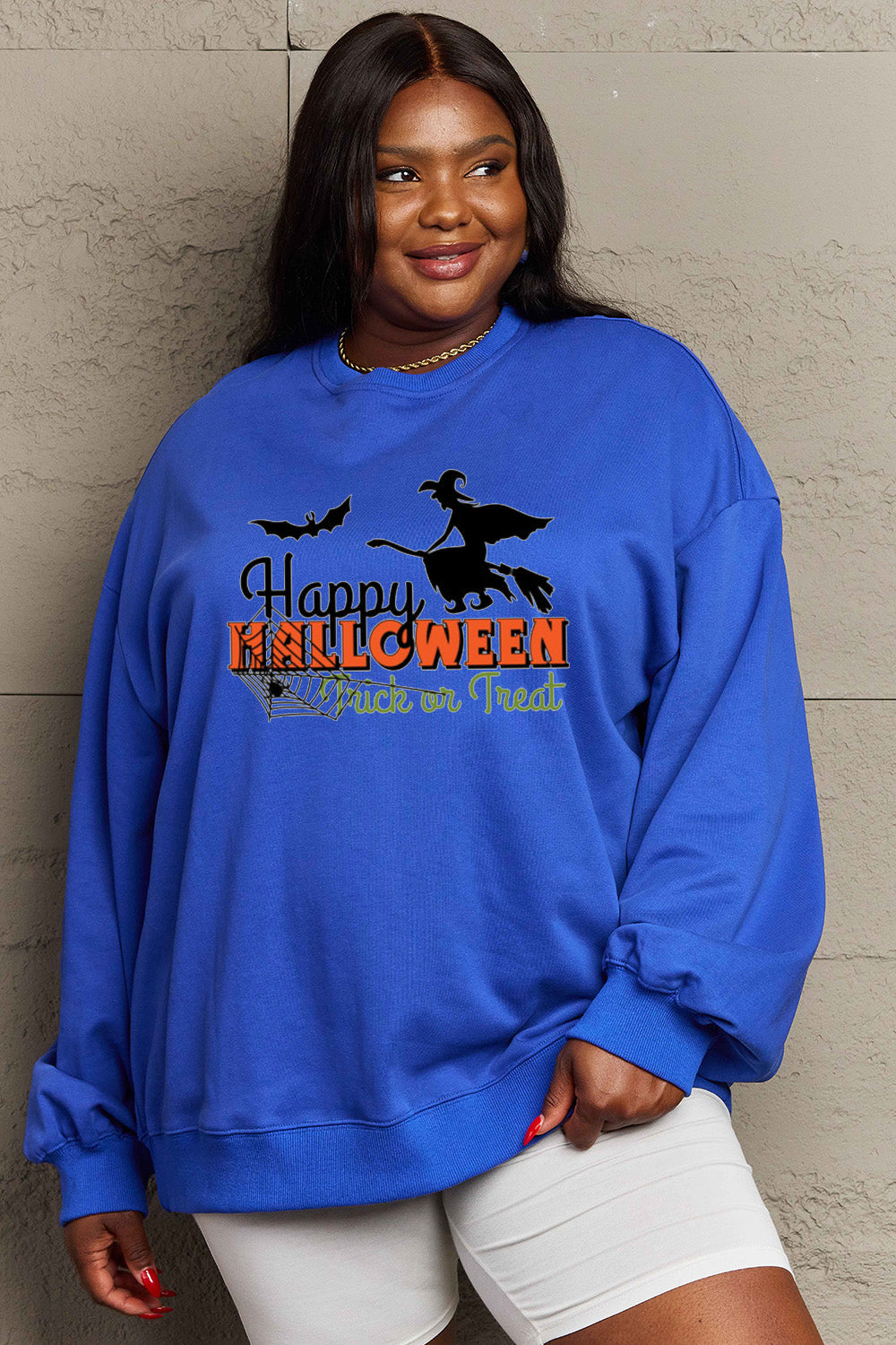 Simply Love Full Size HAPPY HALLOWEEN TRICK OR TREAT Graphic Sweatshirt