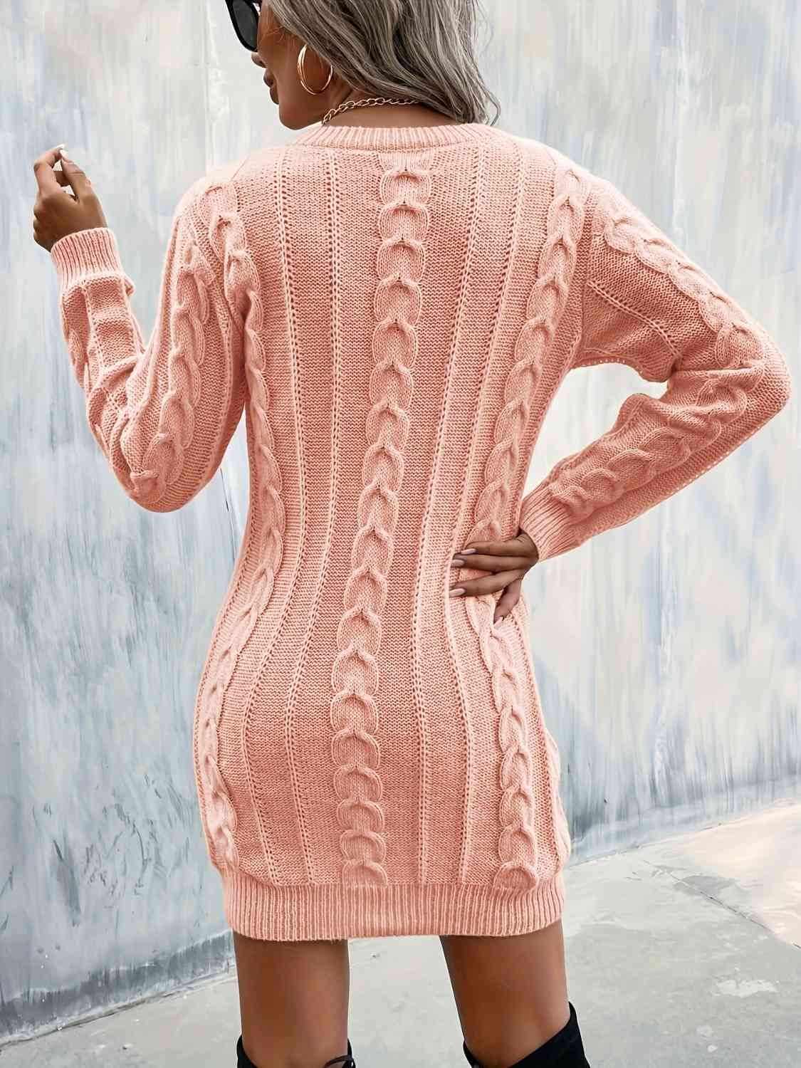 Cable-Knit V-Neck Sweater Dress