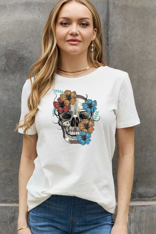 Simply Love Full Size Flower Skull Graphic Cotton Tee