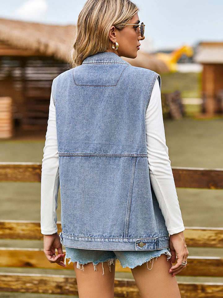 Sleeveless Denim Jacket with Pockets