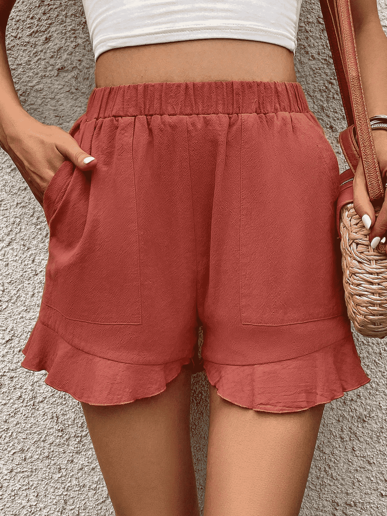 Ruffle Trim Shorts with Pocket