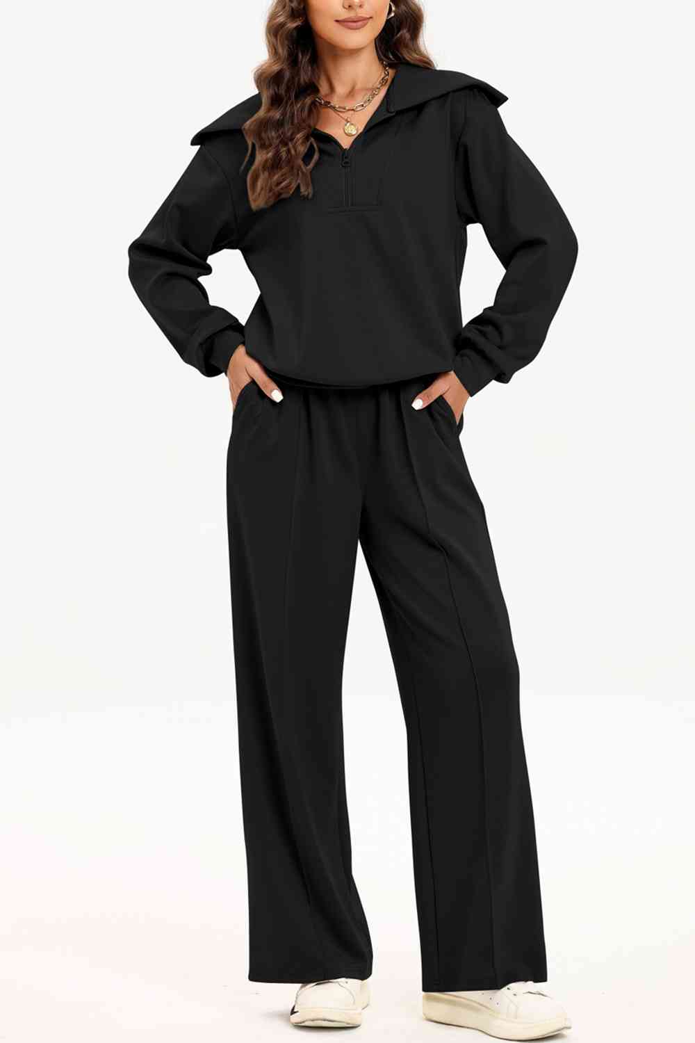 Half Zip Collared Neck Sweatshirt and Pants Set