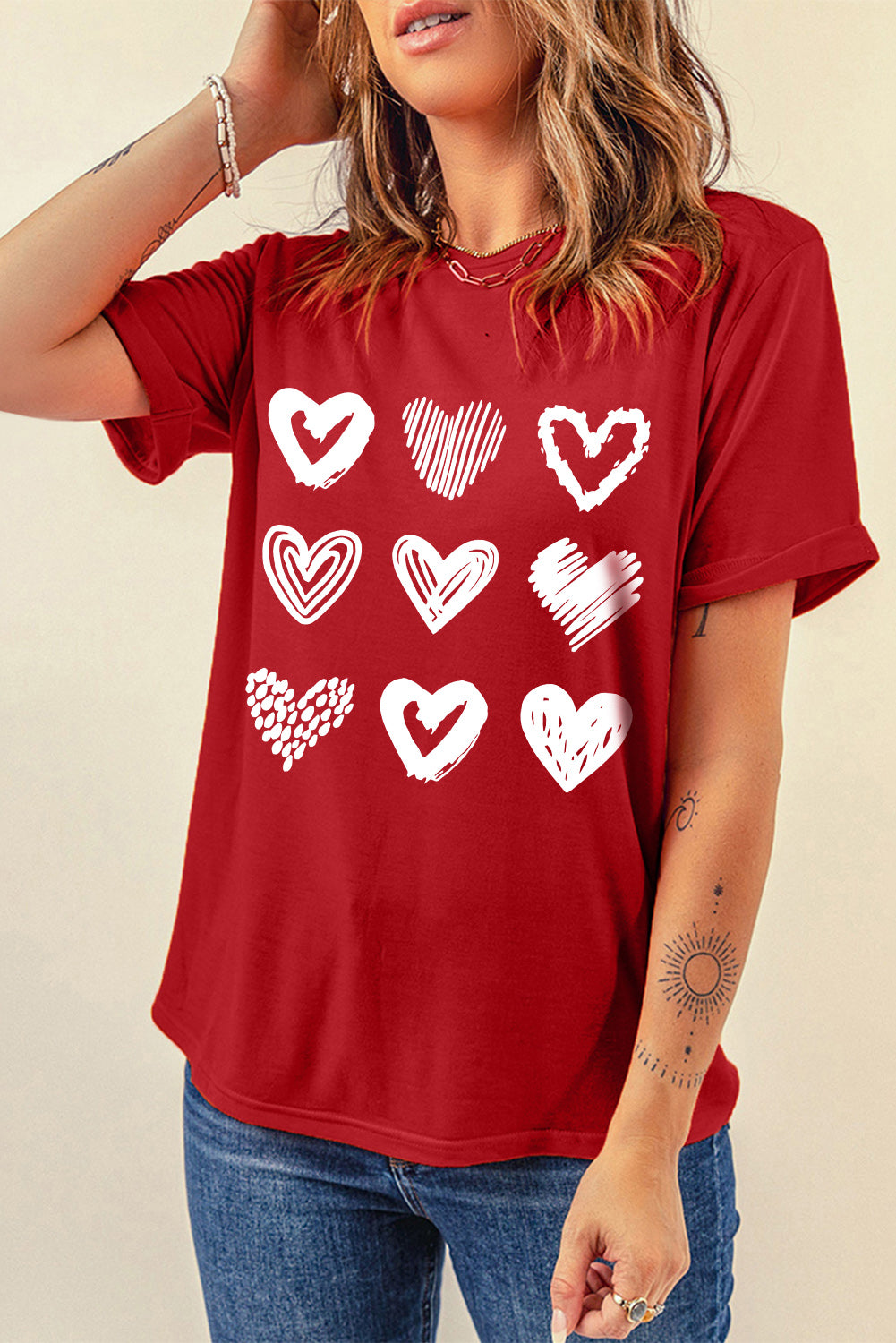 Heart Graphic Round Neck Tee