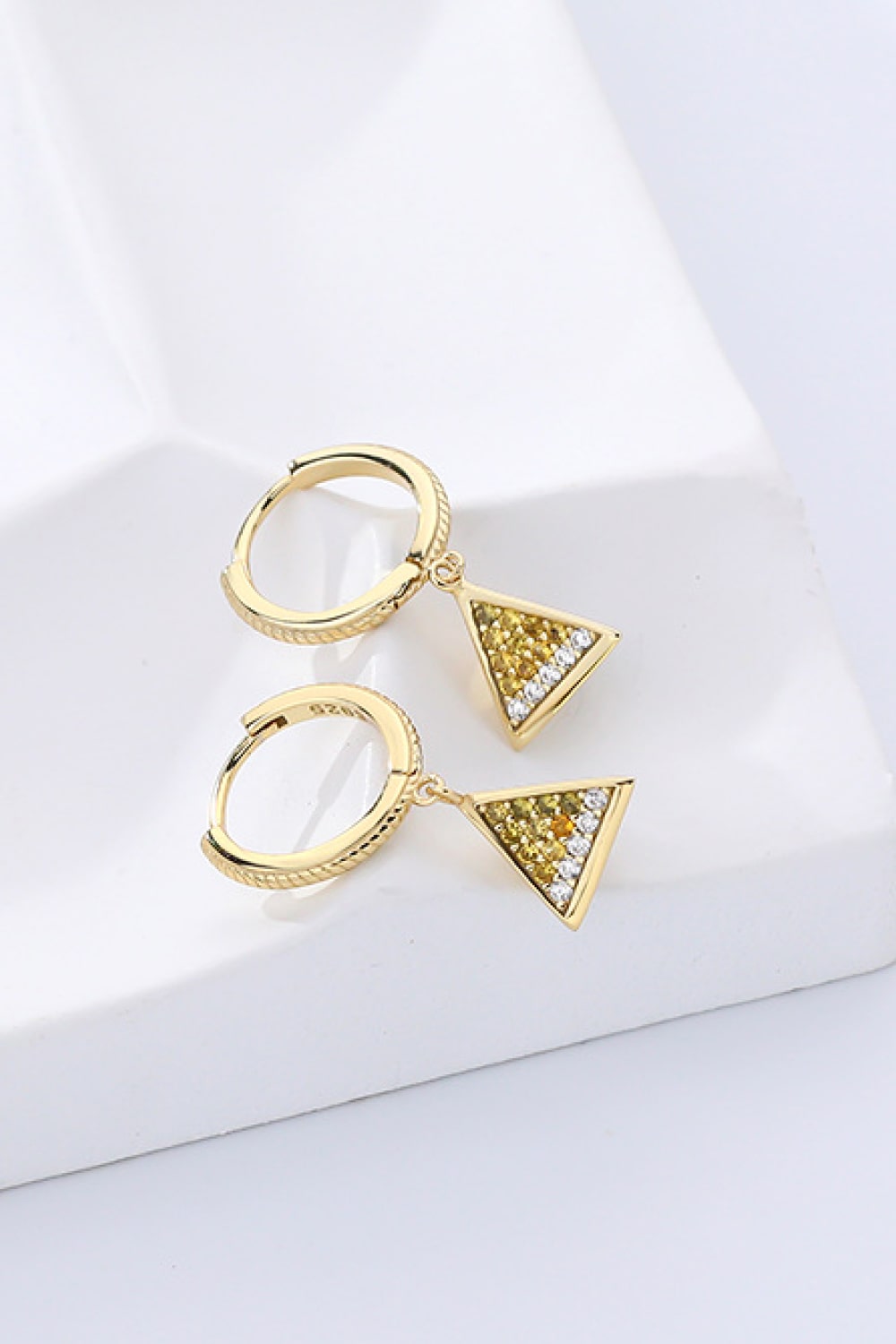 18K Gold Plated Cubic Zirconia Triangle Drop Earrings