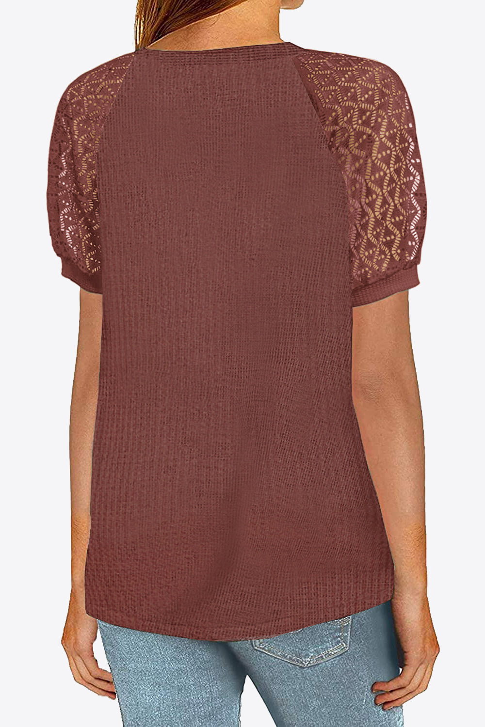 V-Neck Raglan Sleeve Openwork Tee