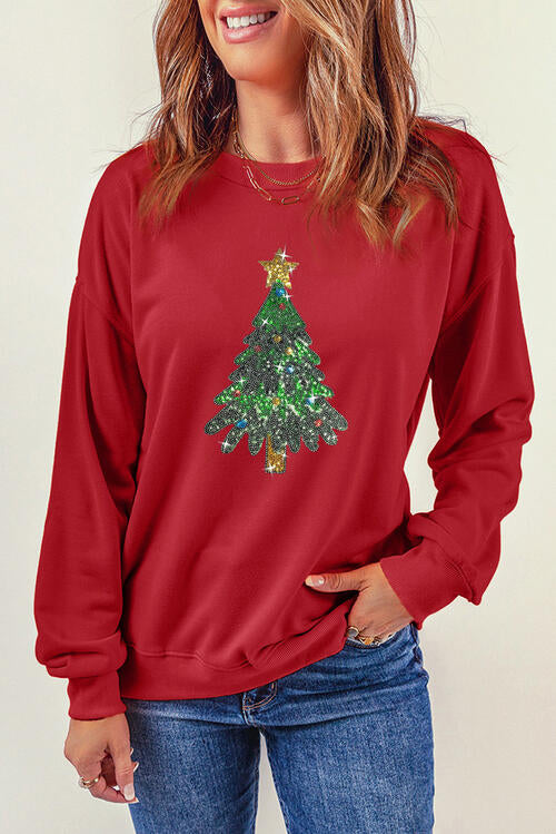 Sequin Christmas Tree Long Sleeve Sweatshirt