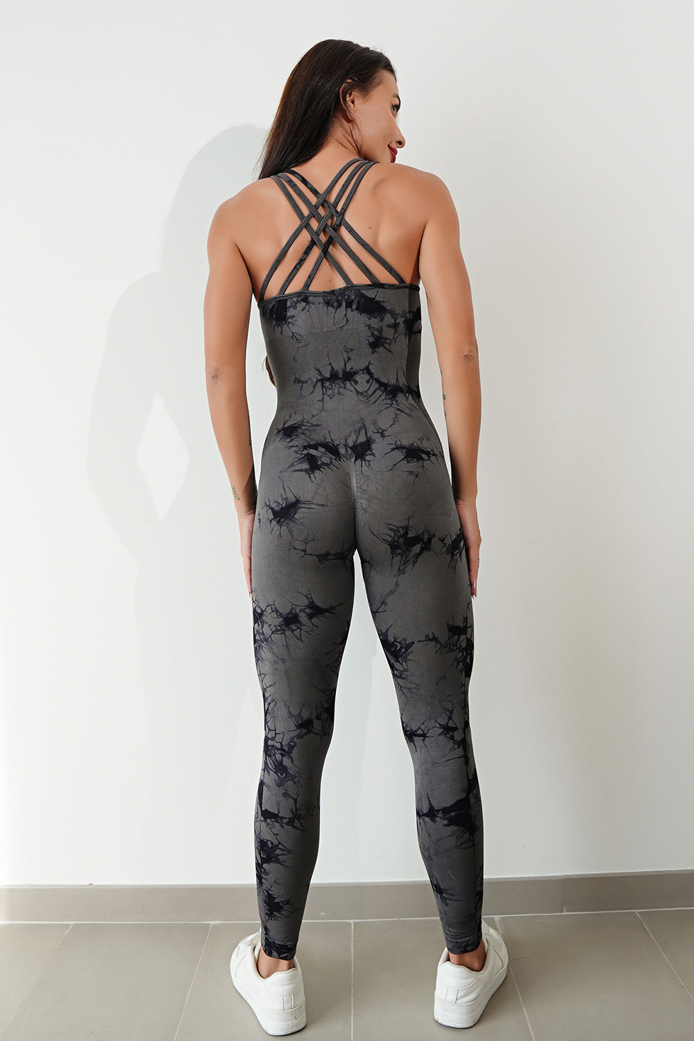 Printed Crisscross Wide Strap Jumpsuit