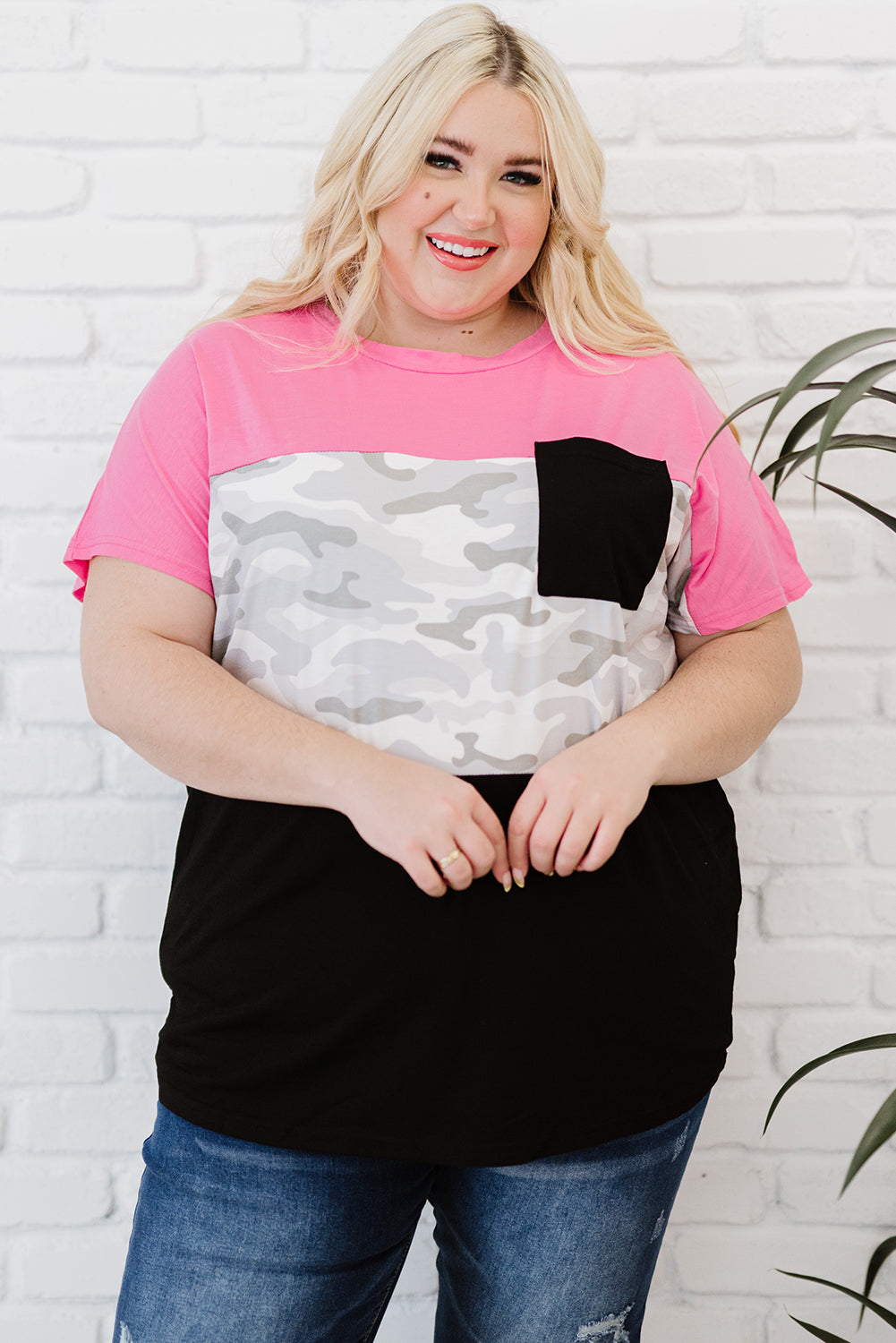 Plus Size Leopard Color Block T-Shirt