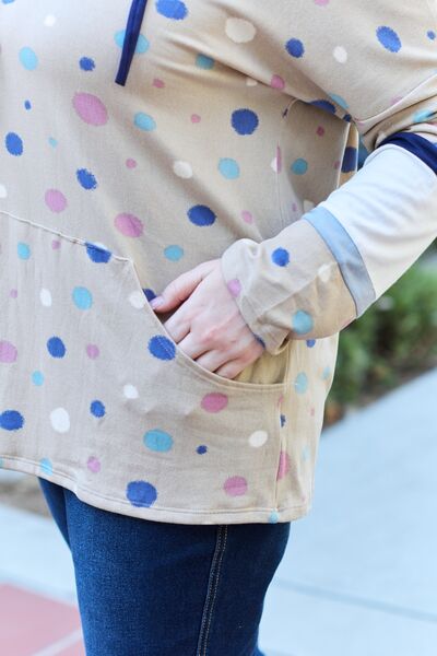 Celeste Design Full Size Polka Dot Drawstring Hoodie