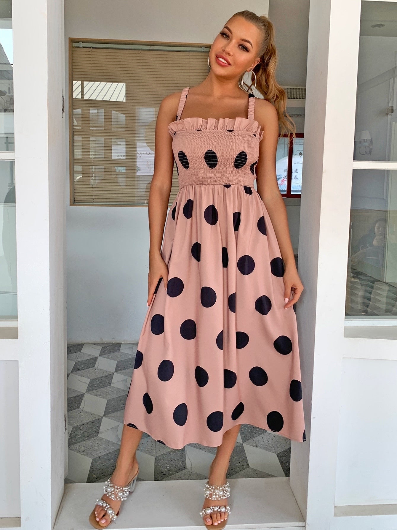 Large Scale Polka Dot Cutout Dress