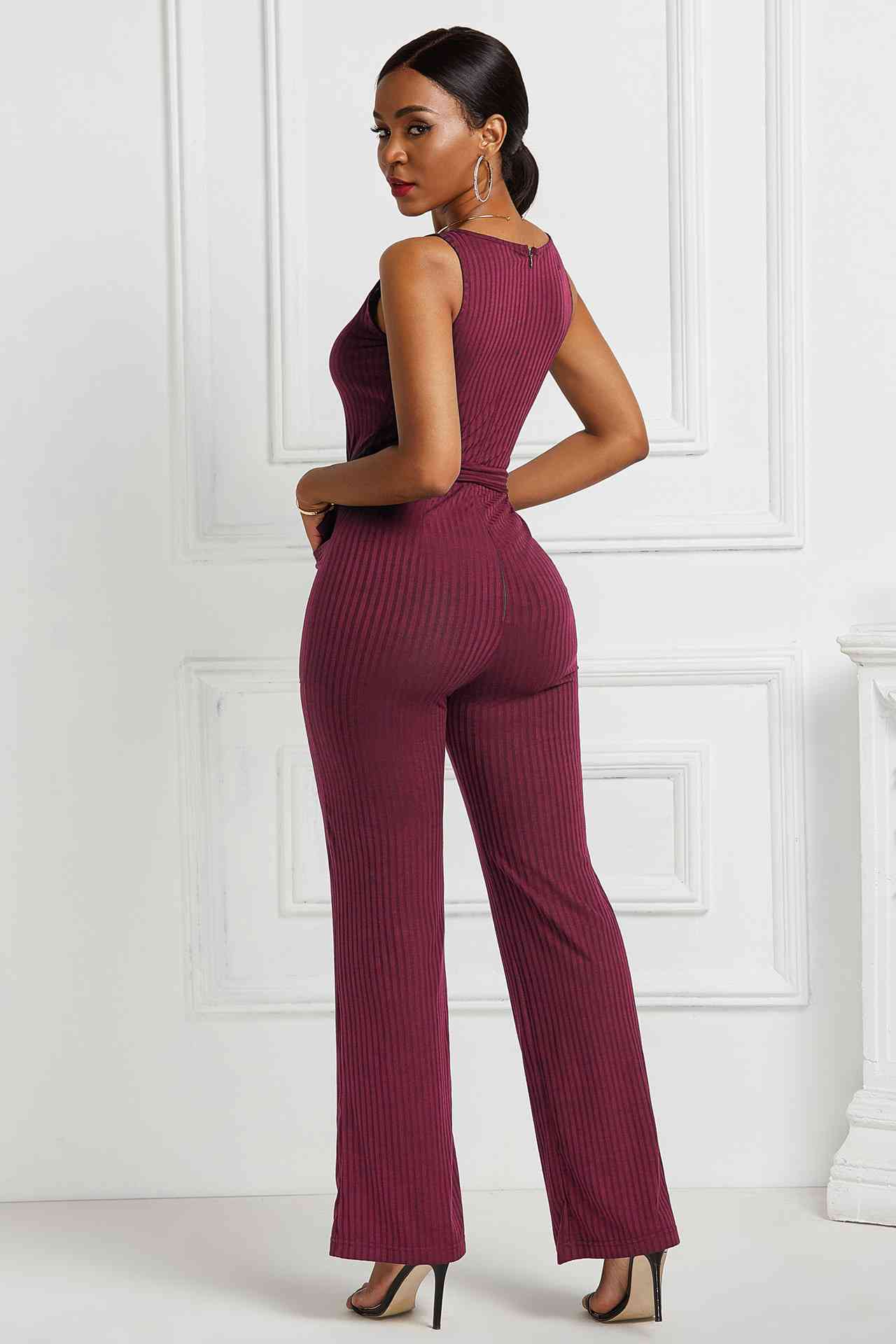 Button Detail Tie Waist Jumpsuit with Pockets