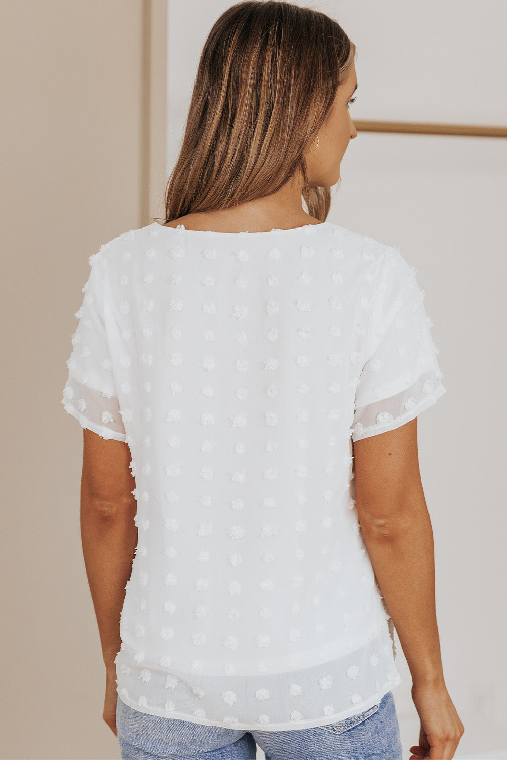 Swiss Dot Round Neck Blouse