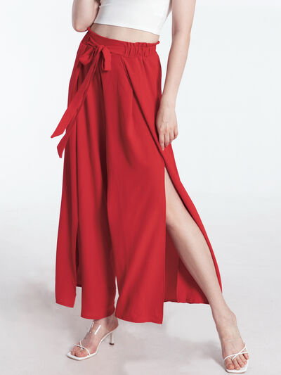 Tied Slit Wide Leg Pants