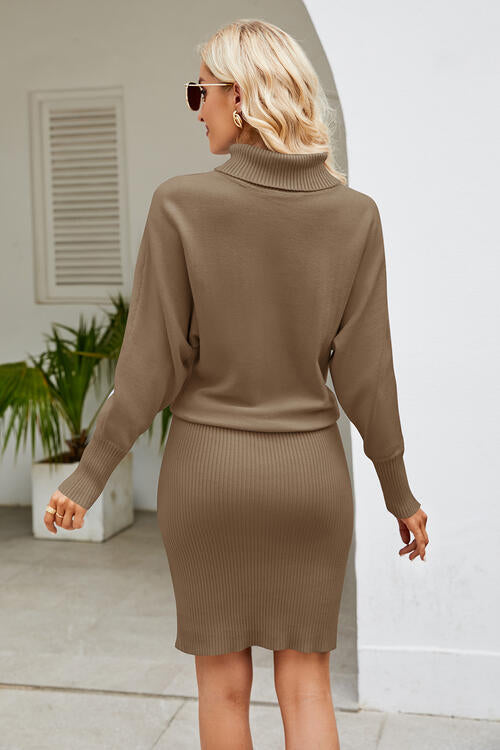 Ribbed Mock Neck Long Sleeve Dress