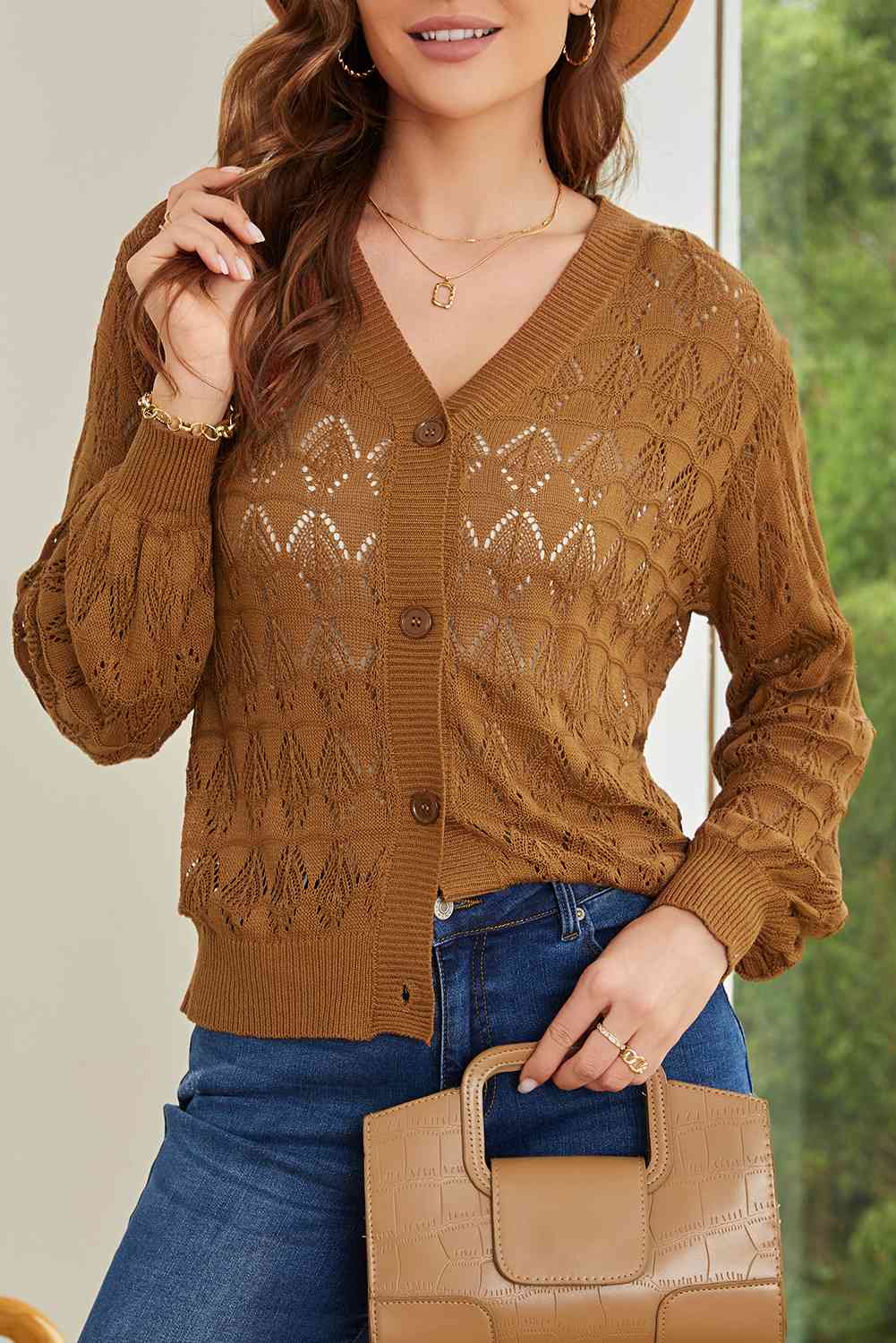 Openwork V-Neck Cardigan