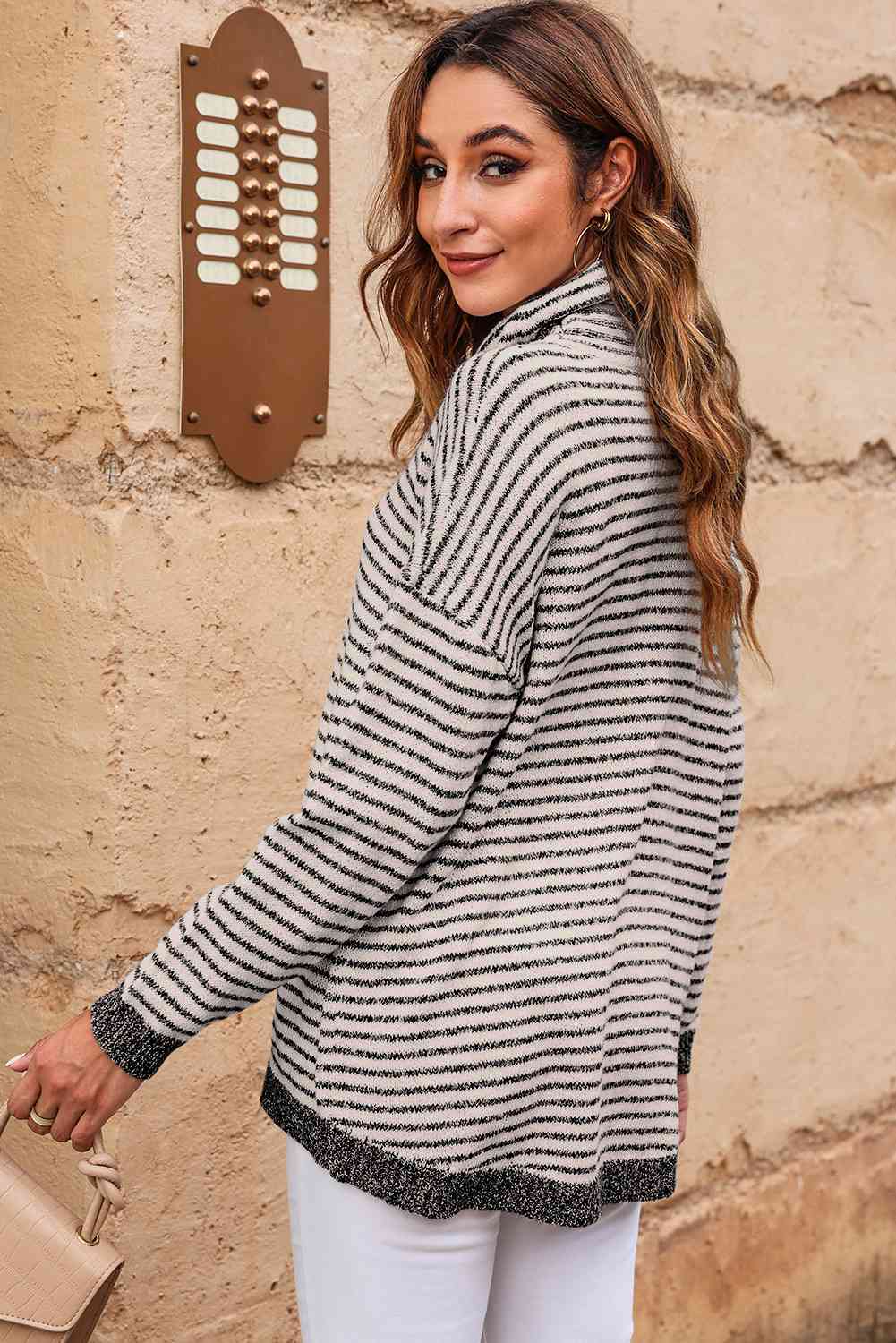 Striped Drop Shoulder Turtleneck Sweater