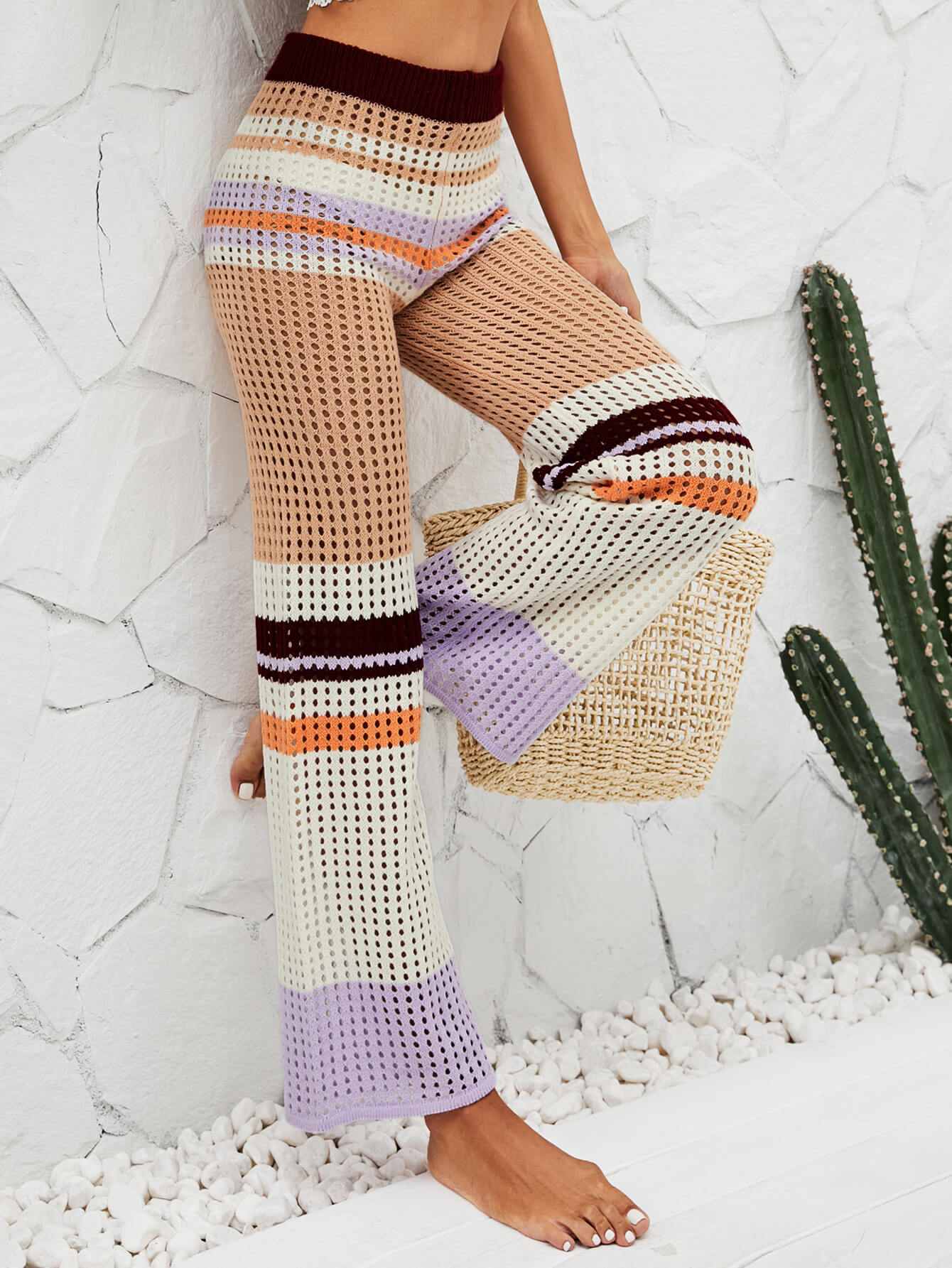 Color Block Openwork Knit Pants