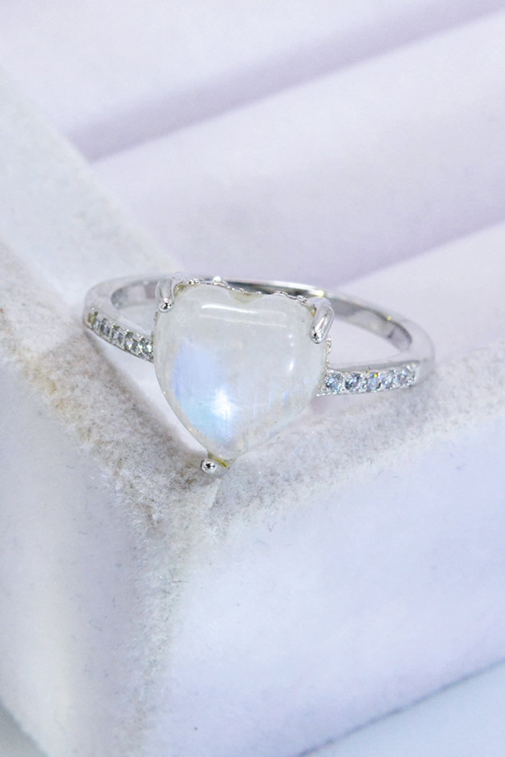 Heart-Shaped Natural Moonstone Ring