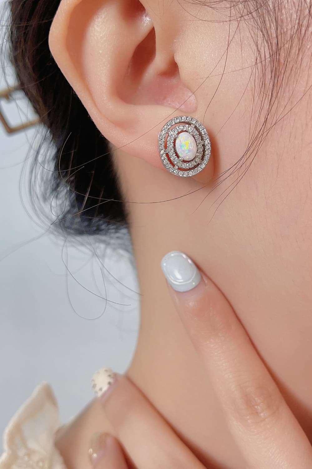 925 Sterling Silver Opal Round Stud Earrings