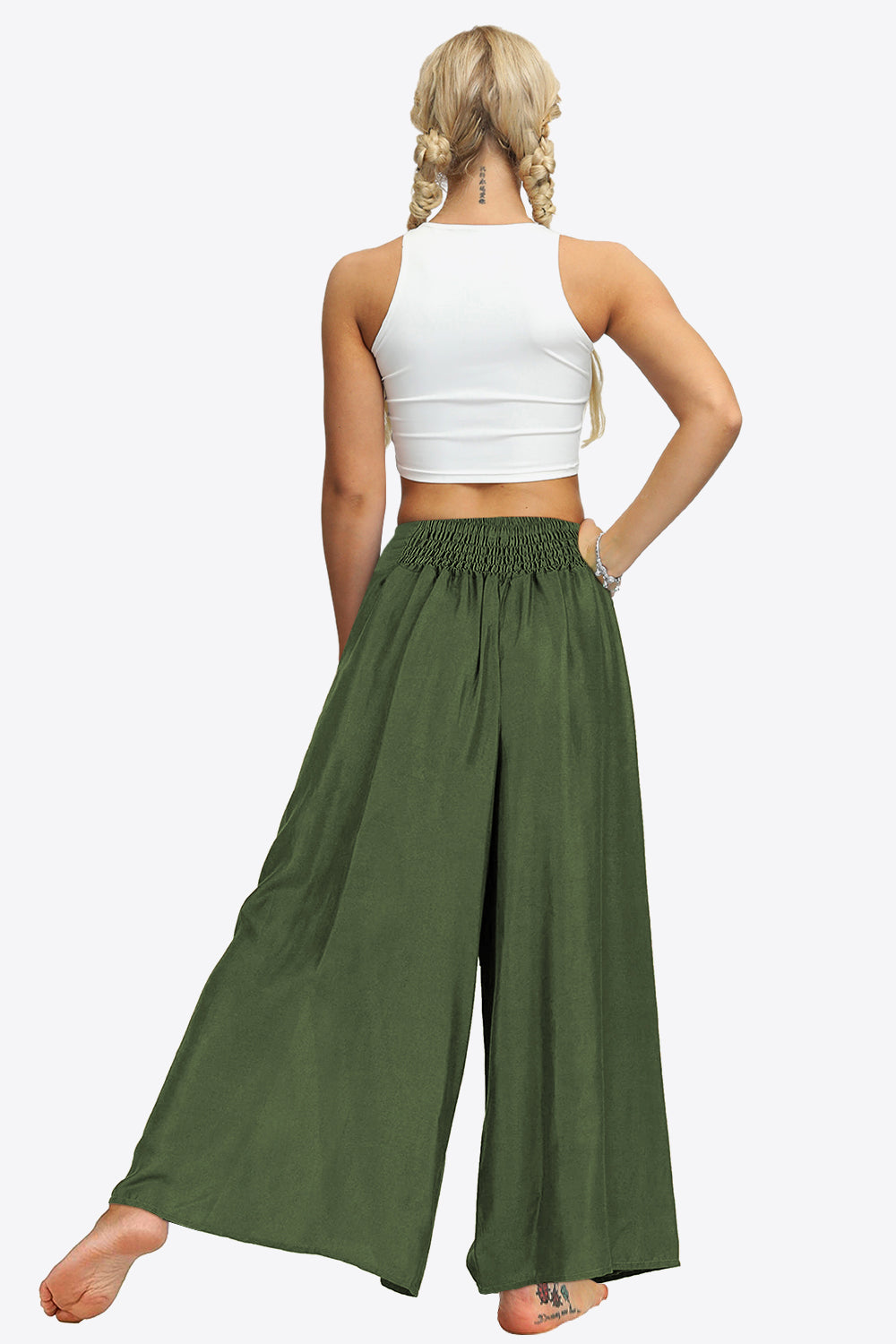 Smocked Split Wide Leg Long Pants