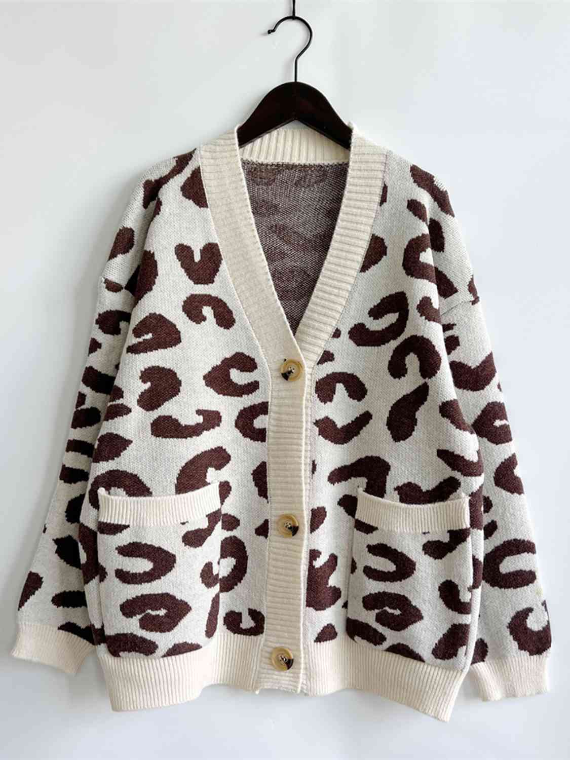 Leopard Button Front Cardigan with Pockets