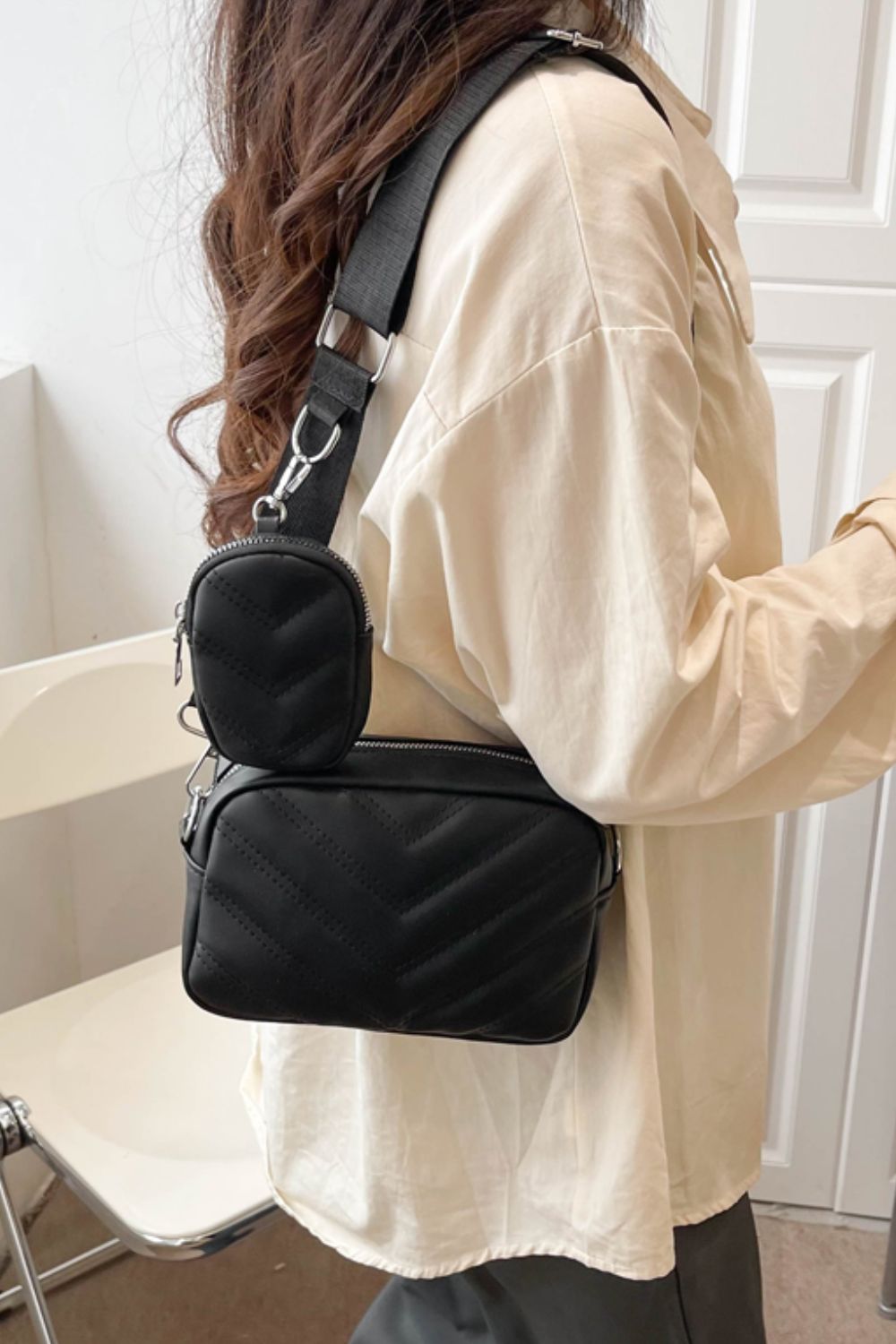 PU Leather Shoulder Bag with Small Purse