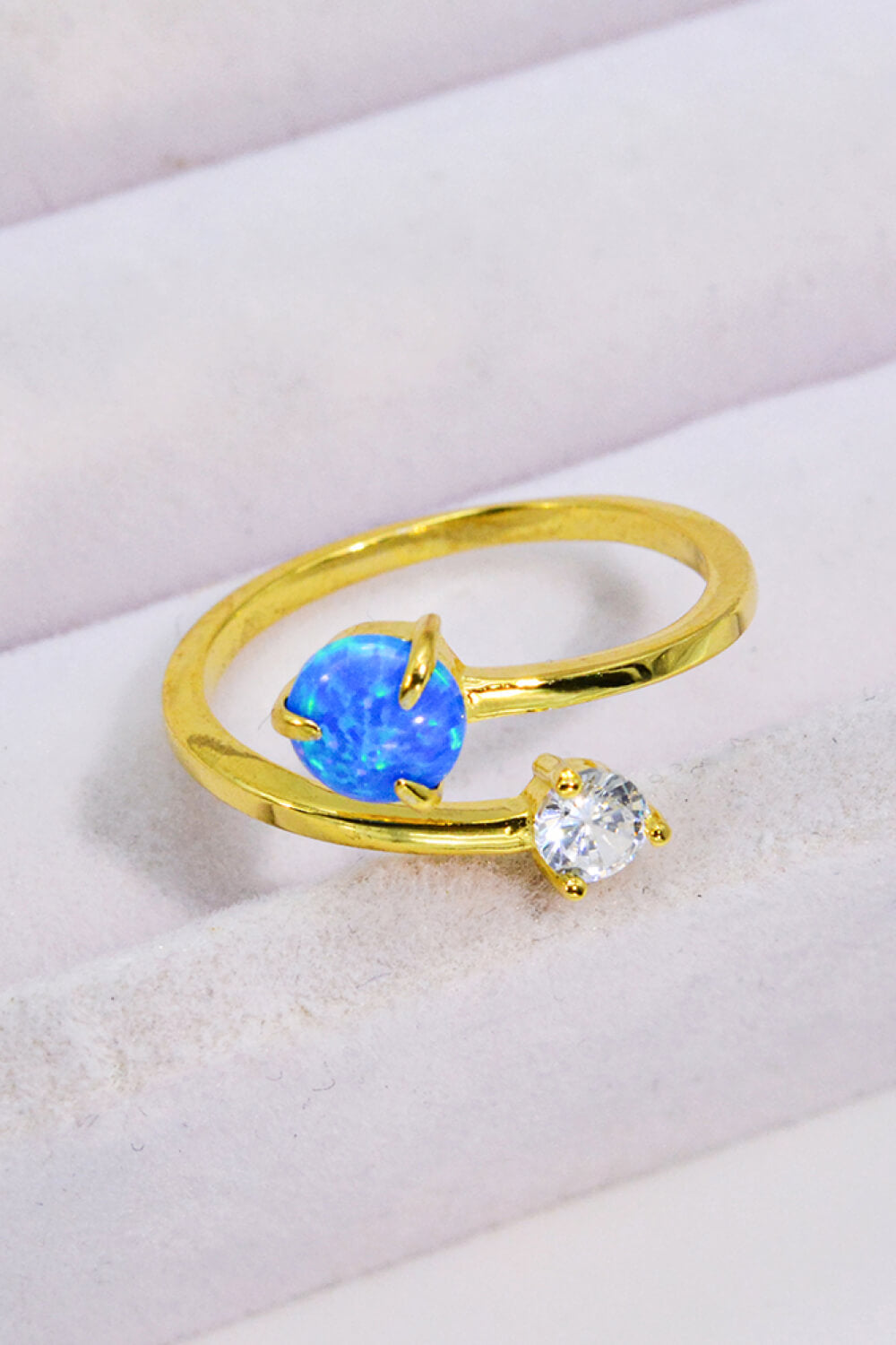 Opal and Zircon Open Ring