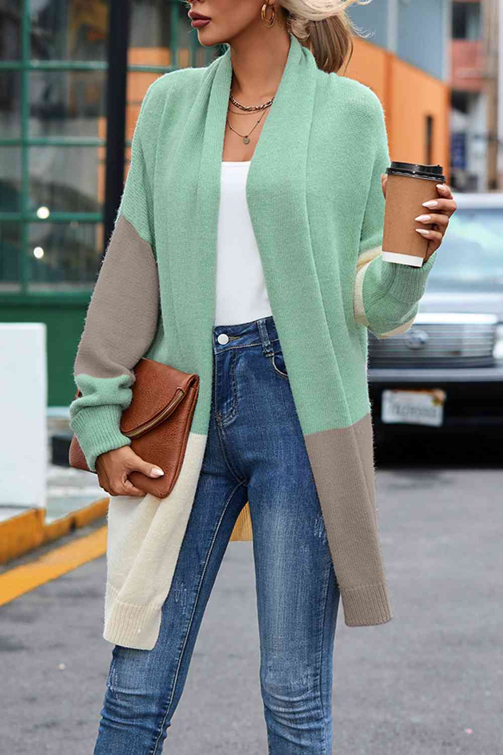 Color Block Long Sleeve Cardigan