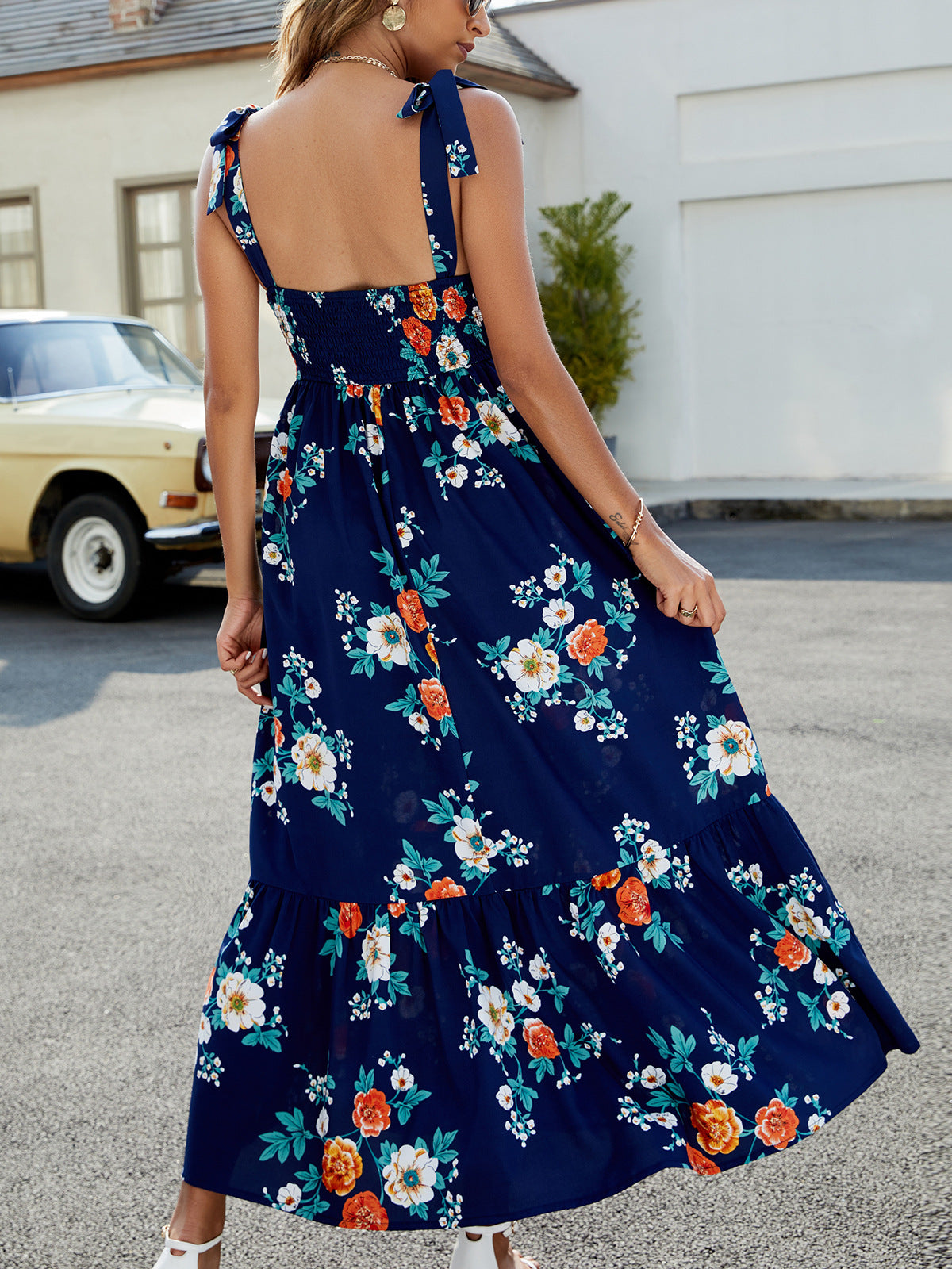 Floral Tie-Shoulder Sleeveless Dress