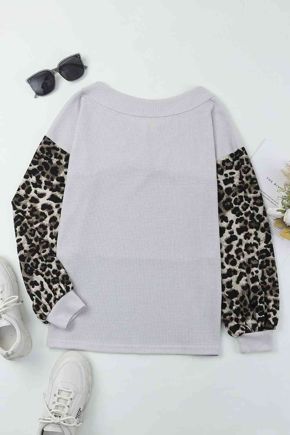 Leopard Color Block V-Neck Top