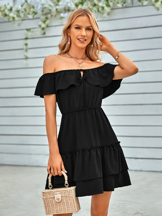 Ruffled Off-Shoulder Tied Dress