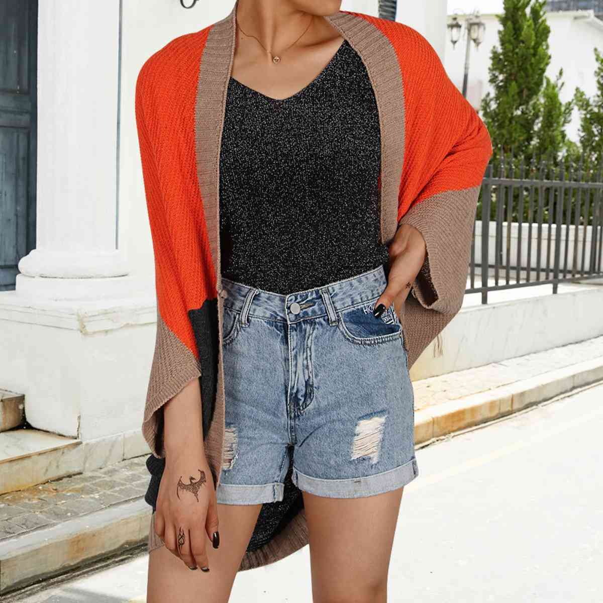 Color Block Open Front Cardigan